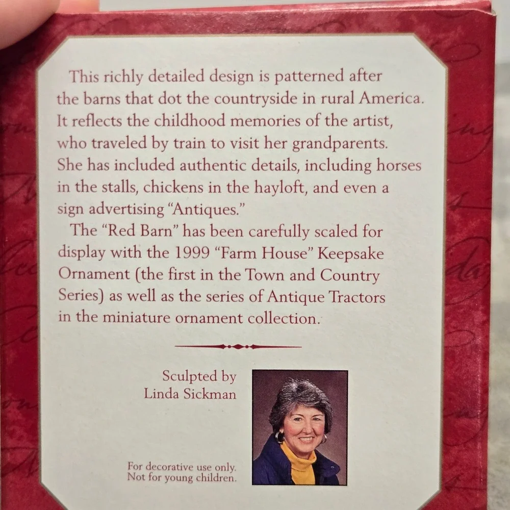 1999 Hallmark Keepsake Ornament Red Barn Town and Country Series Linda Sickman